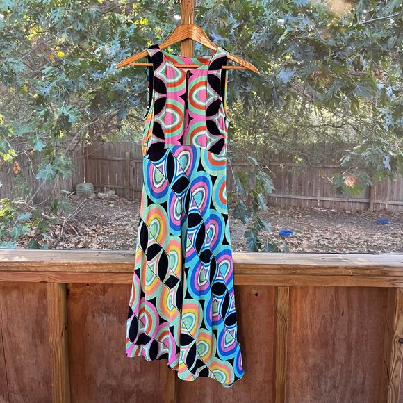 Anthropologie Kenzie Asymmetrical Midi Dress Colorful Geometric Print Size 2 - Picture 2 of 13
